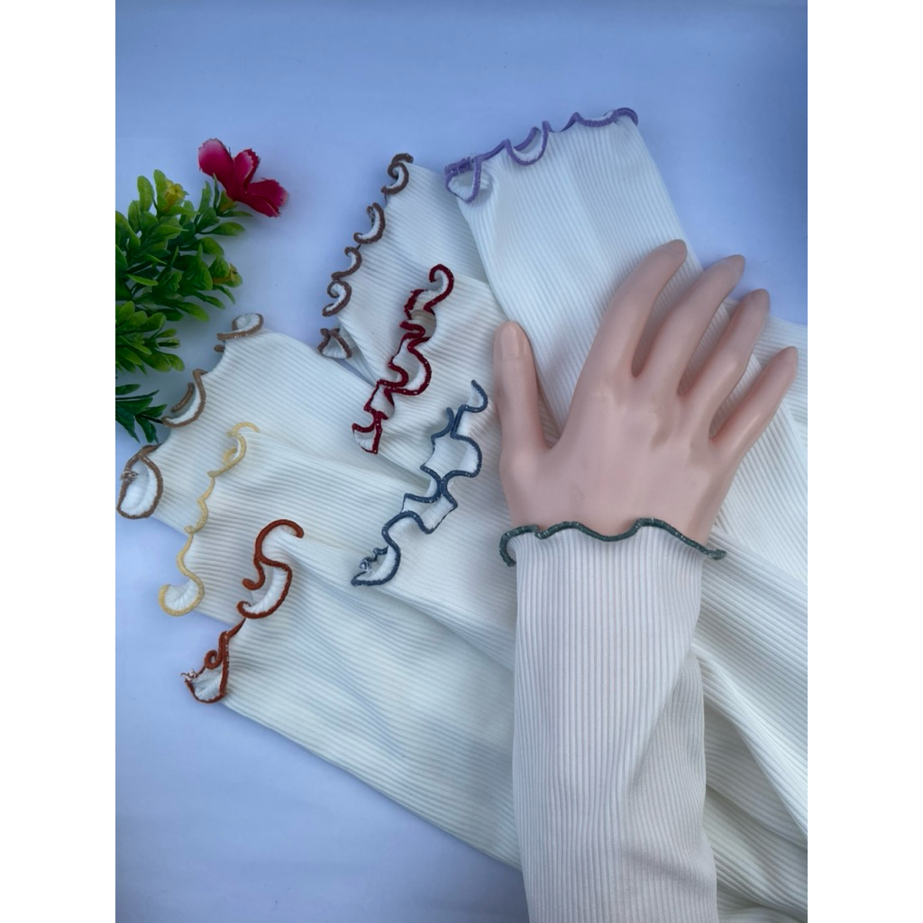 ปลอกแขนมุสลีมะห์ผ้าร่องยืดรุ่นทูโทนผ้าขาวริมสี ผ้านุ่มใส่สบาย