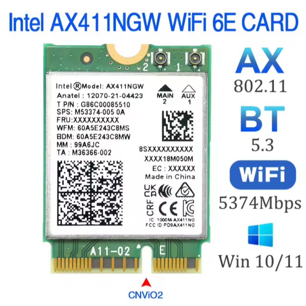 Adapter (การ์ดเครือข่ายไร้สาย) AX411NGW Intel Wireless Bluetooth 5.3 2.4G 5G 6G 802.11AX WiFi 6E M.2