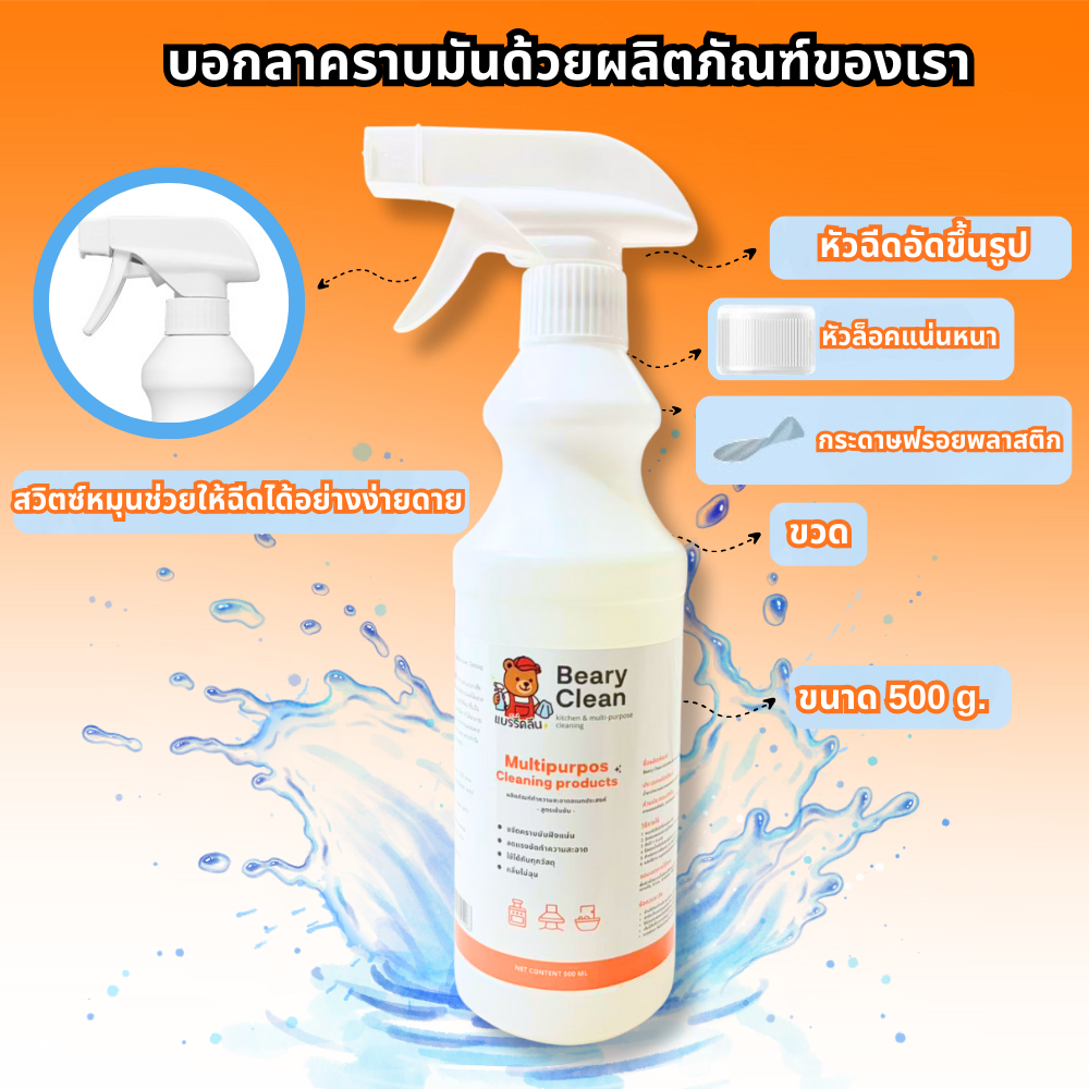 ครัวสกปรกมีคราบฝังแน�? Beary Clean ตัวช่วยใหม่! สเปรย์โฟมขจัดคราบหนักในครัว ปลอดภัย ไม่ฉุน ใช้สะดวก พื้นผิวสะอาดเหมือนให รูปที่ 6
