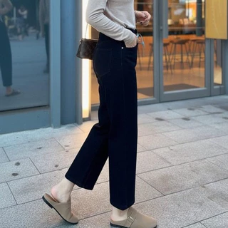 Beautified กางเกงยีนส์ยืดหยุ่น 9 ส่วน มี 2 สี สวมใส่สบาย เอวสูงช่วยให้ดูเพรียว#Jeans