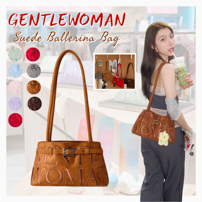 （พร้อมจัดส่ง）💃Gentlewoman Suede Ballerina Bag กระเป๋าผ้า กระเป๋านักบัลเล่ย์ สะพายไหล่ Brown แท้ GENTLEWOMAN กระเป๋า