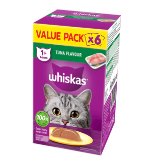 WHISKAS วิสกัส แพ็คเกจใหม่ 1 กล่อง บรรจุ 6 ซอง อาหารเปียกแมว