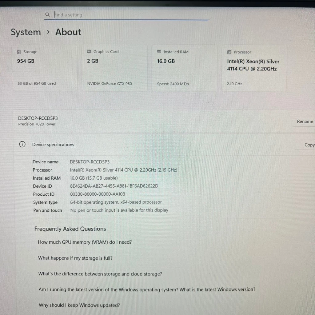 Dell Precision 7820 Tower Workstation | Xeon Silver 4114 | GTX 960 2GB | RAM 16GB | SSD 512GB | Windows 11 Pro thumbnail 7