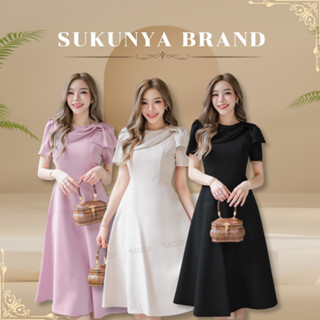 6385 : ชุดเดรสเนื้อผ้าพริ้วทิ้งตัวงานซิปหลัง