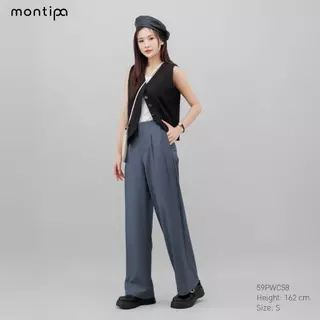 Montipa กางเกงทรงกระบอกกลาง ขอบเอวในตัว ซิปหน้า แต่งจีบหน้า ผ้า Comfort 59PWC58