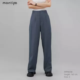 Montipa กางเกงทรงกระบอกกลาง ขอบเอวในตัว ซิปหน้า แต่งจีบหน้า ผ้า Comfort 59PWC58