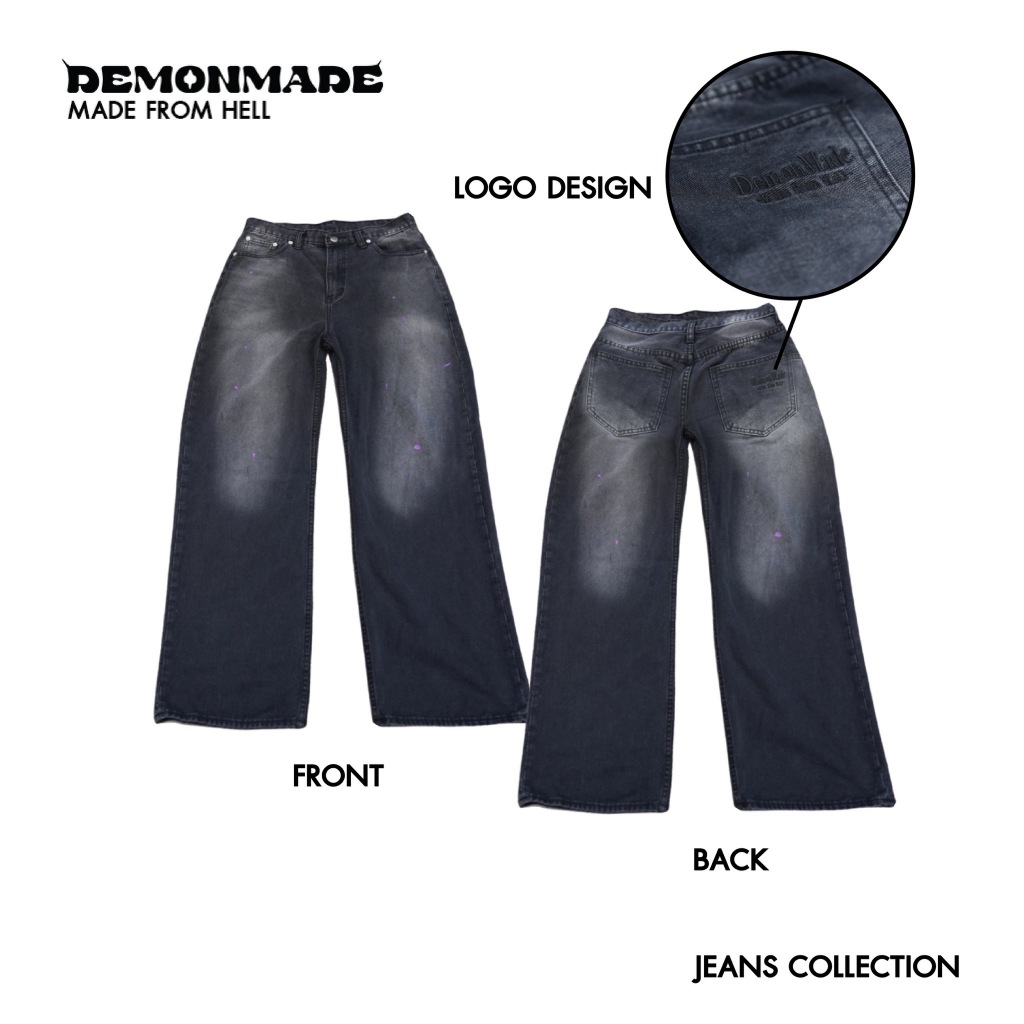 DEMONMADE JEANS COLLECTION ยีนส์ทรงขากว้าง โทนสีดำฟอกเทา