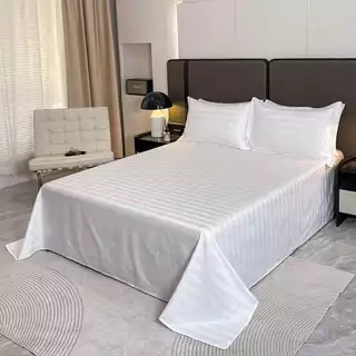 ผ้าปูที่นอนโรงแรม แบบไม่รัดมุม ผ้าCotton 100% สีขาวริ้ว ผ้าปูที่นอนโรงแรม สีขาว ซักง่าย ผ้าปูที่นอน เกรดโรงแ