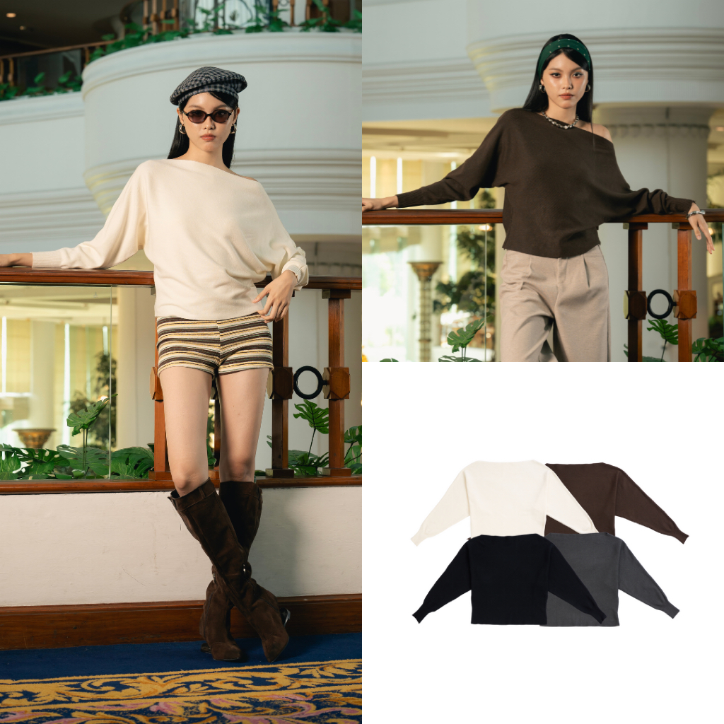 EVERYDAY - Core Top เสื้อแขนยาวปาดไหล่ผ้านิตติ้ง