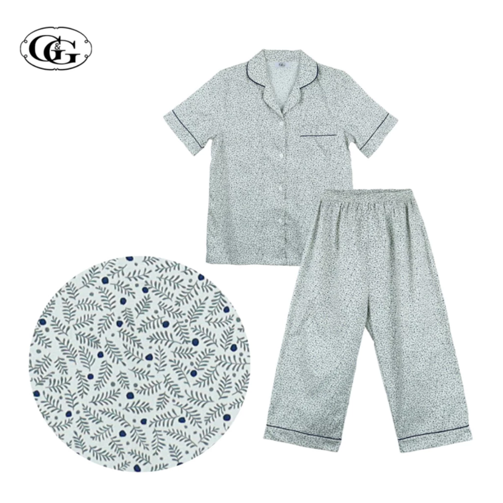 G&G ชุดนอน เสื้อแขนสั้นคอปก กางเกงขาสี่ส่วน ผ้าคอตตอน EN3C006