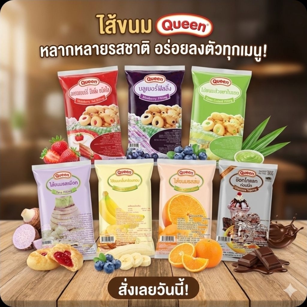 🥪Queen ควีน ไส้ขนมฟิลลิ่งผลไม้ ขนาด 900 กรัม.🥪