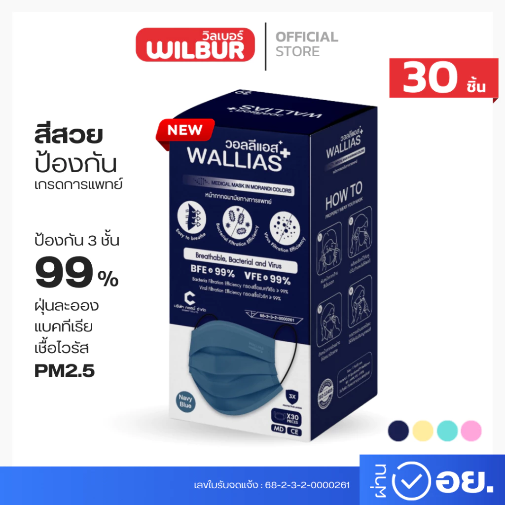Wallias หน้ากากอนามัยทางการเเพทย์ Medical Mask In Morandi Color หนา 3 ชั้น แมสกรองฝุ่น ใส่สบาย สีสวย