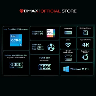 (แถมฟรีชุดเม้าส์ + คีย์บอร์ด) BMAX B6 Turbo Mini PC Intel Core i5-8257U RAM 16GB DDR4 / SSD 512GB Windows 11 ประกัน 1ปี