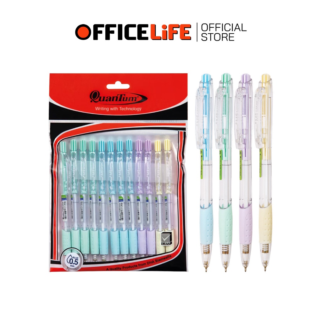 Quantum (ควอนตัม) ปากกาลูกลื่น ปากกา รุ่น M5 Maxx หมึกน้ำเงิน ขนาด 0.5 มม. ( แพ็ค 12 ด้าม )