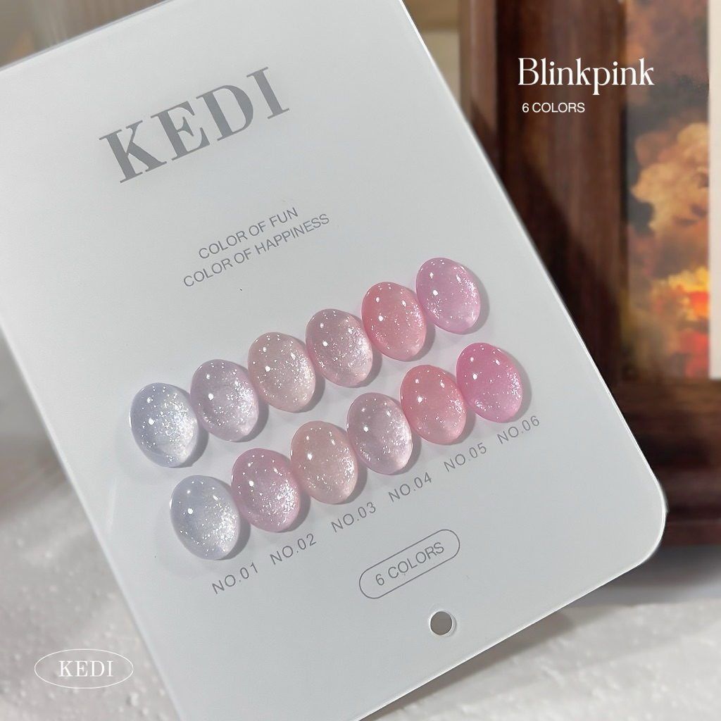 ยกชาร์ต KEDI Blink Pink Shimmer 15ml สีเจลกลิตเตอร์ชิมเมอร์ โทนหวานละมุน ฟีลเกาหลี สามารถทาทับสีอื่นได้