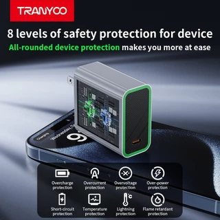 TRANYOO US8【TIS】GaNซุปเปอร์ชาร์จเจอร์ 120W รองรับโปรโตคอลการชาร์จเร็วสำหรับโทรศัพท์มือถือทุกแบรนด์และแล็ปท็อป
