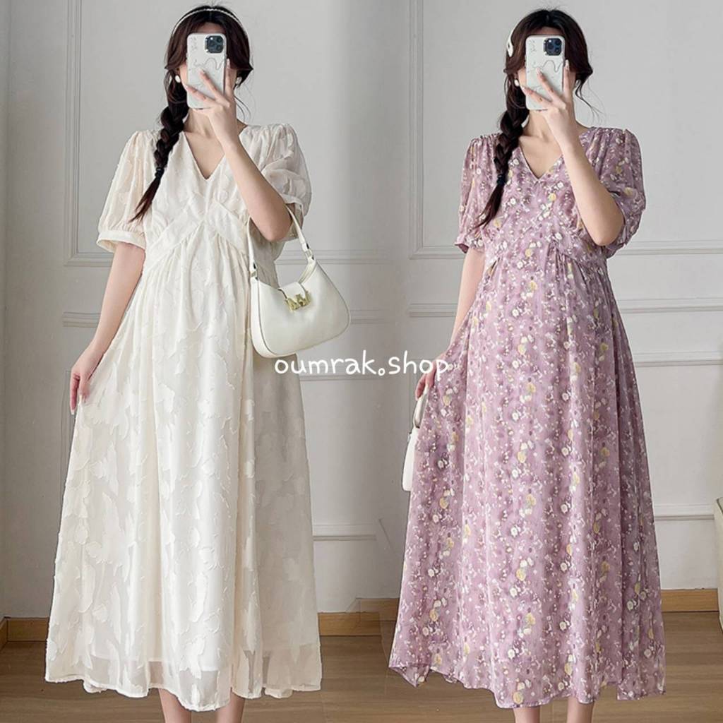 AA4632 (งานแฟชั่น)  เดรสคลุมท้อง ผ้าชีฟอง นื้อผ้า นิ่ม เบาใส่สบายไม่ต้องรีด มีซับในตัว