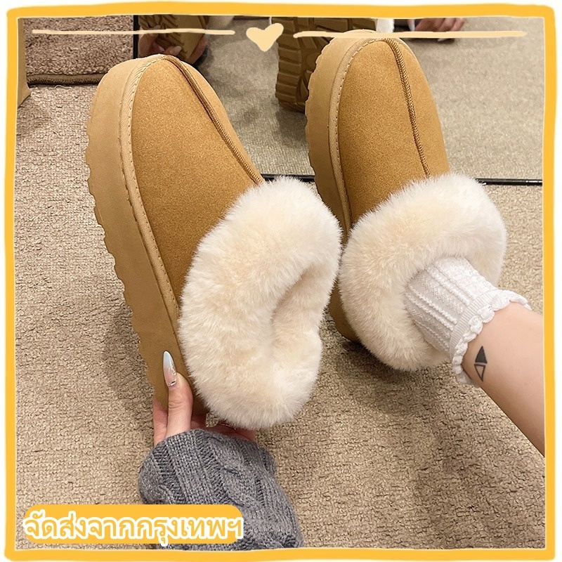 สุภาพสตรีหนา พื้นรองเท้า รองเท้าหิมะ 2024 ฤดูใบไม้ร่วงฤดูหนาวรูปแบบใหม่ขนแกะ-ขนแกะ