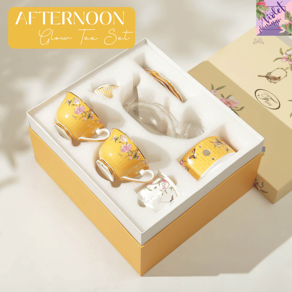 Violet Flamingo – Afternoon Glow Tea Set  ชุดน้ำชาลายดอกไม้โทนเหลืองอบอุ่น วัสดุโบนไชน่า มาพร้อมกล่องของขวัญสุดพรีเมี่ยม ราคา ถูกที่สุด ดีลบีเคเค แกลเลอรีภาพที่ 5