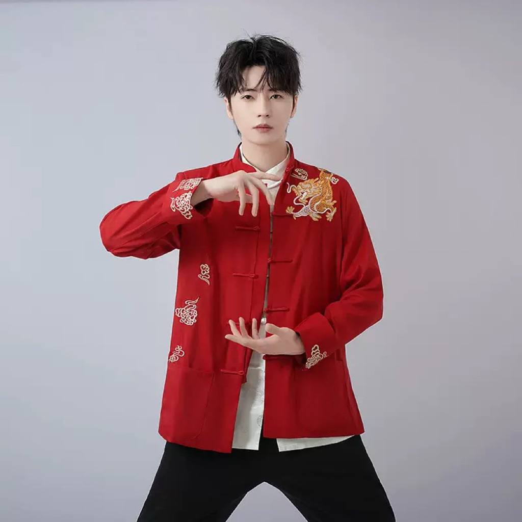 มีส่งแมส จาก กทม เสื้อจีน เจ้าสัว ปักมังกรพาดไหล่ มีซับใน ผ้าดี เสื้อคอจีน เสื้อตุรษจีน Chinese new year ราคา ถูกที่สุด ดีลบีเคเค แกลเลอรีภาพที่ 4