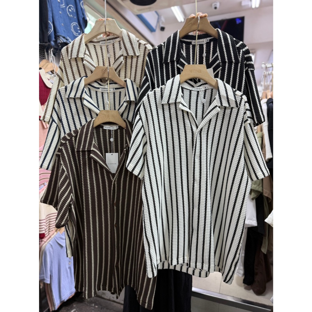 N074 เสื้อเชิ้ตผู้ชายแขนสั้น  สไตล์มินิมอล ผ้าทอลาย Texture มีมิติ ใส่แล้วดูมีคลาส ใส่สบาย