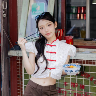 RIKA 🧧อั่งเปา 💵เสื้อครอปคอจีนกระดมุจีนชายลูกไม้