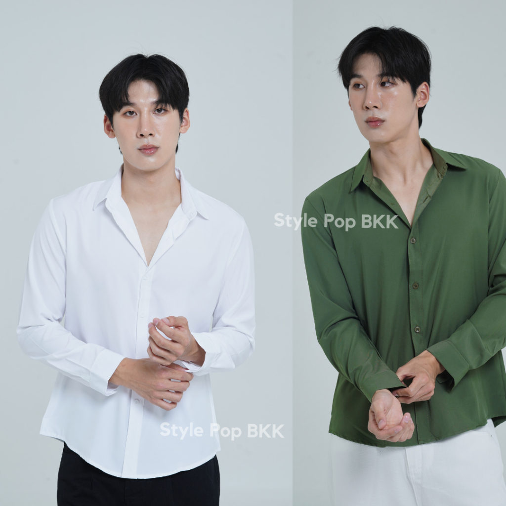StylePop Brand เสื้อเชิ๊ตแขนยาว เสื้อเชิ๊ตผู้ชายสไตล์เกาหลี รุ่น 8 สี Korean Shirt SY32 ราคา ถูกที่สุด ดีลบีเคเค แกลเลอรีภาพที่ 5