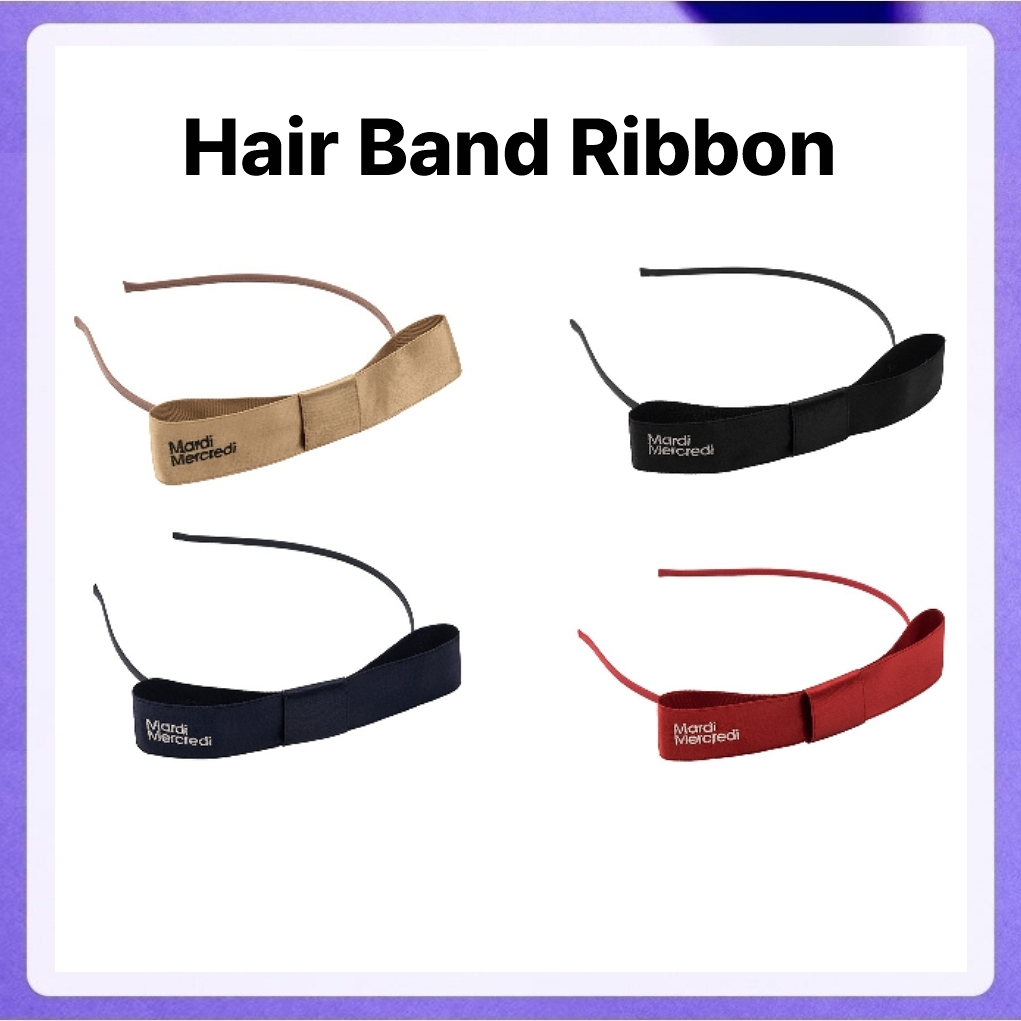 Mardi Mercredi Hair Band Ribbon (Brown, Black, Navy, Red) / Logo Embellishment Velvet (Blue White)