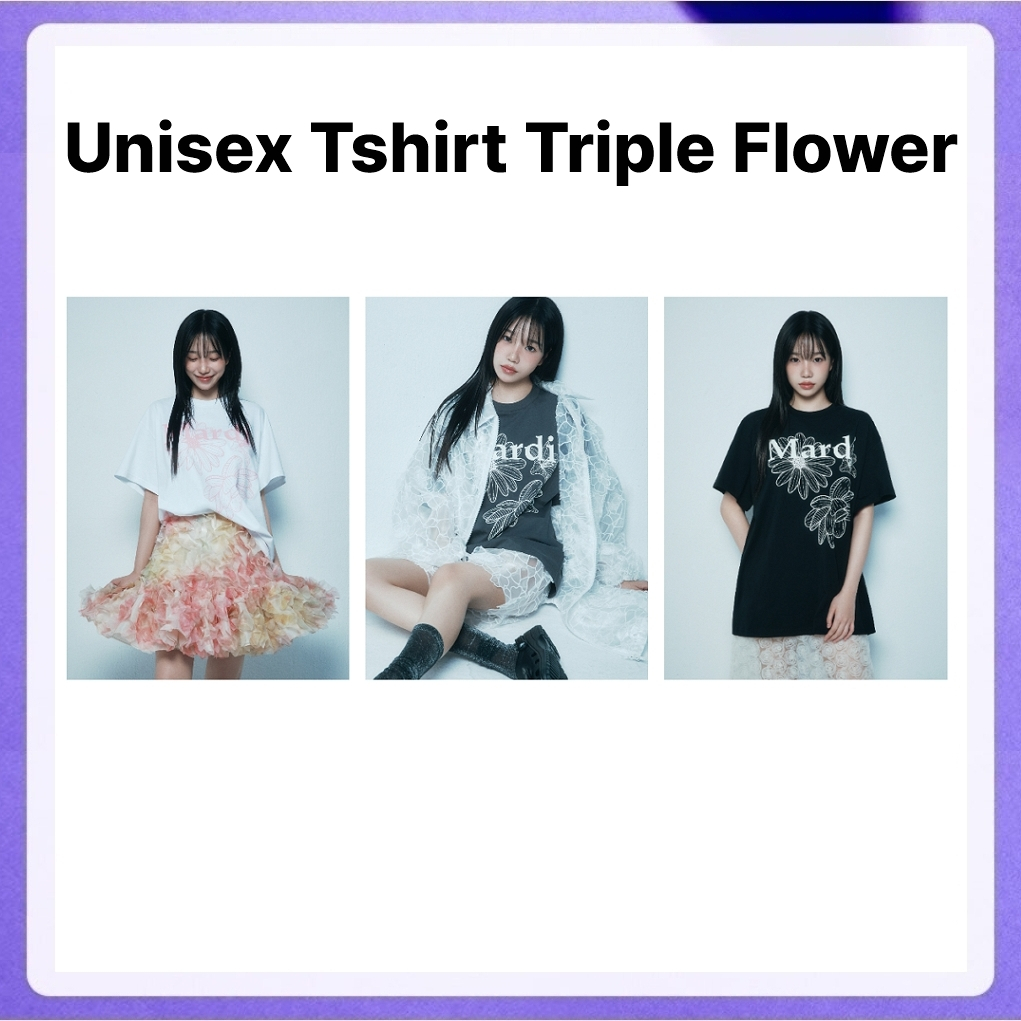 Mardi Mercredi Unisex Tshirt Triple Flower (White Pink, Charcoal Ivory, Black Ivory)