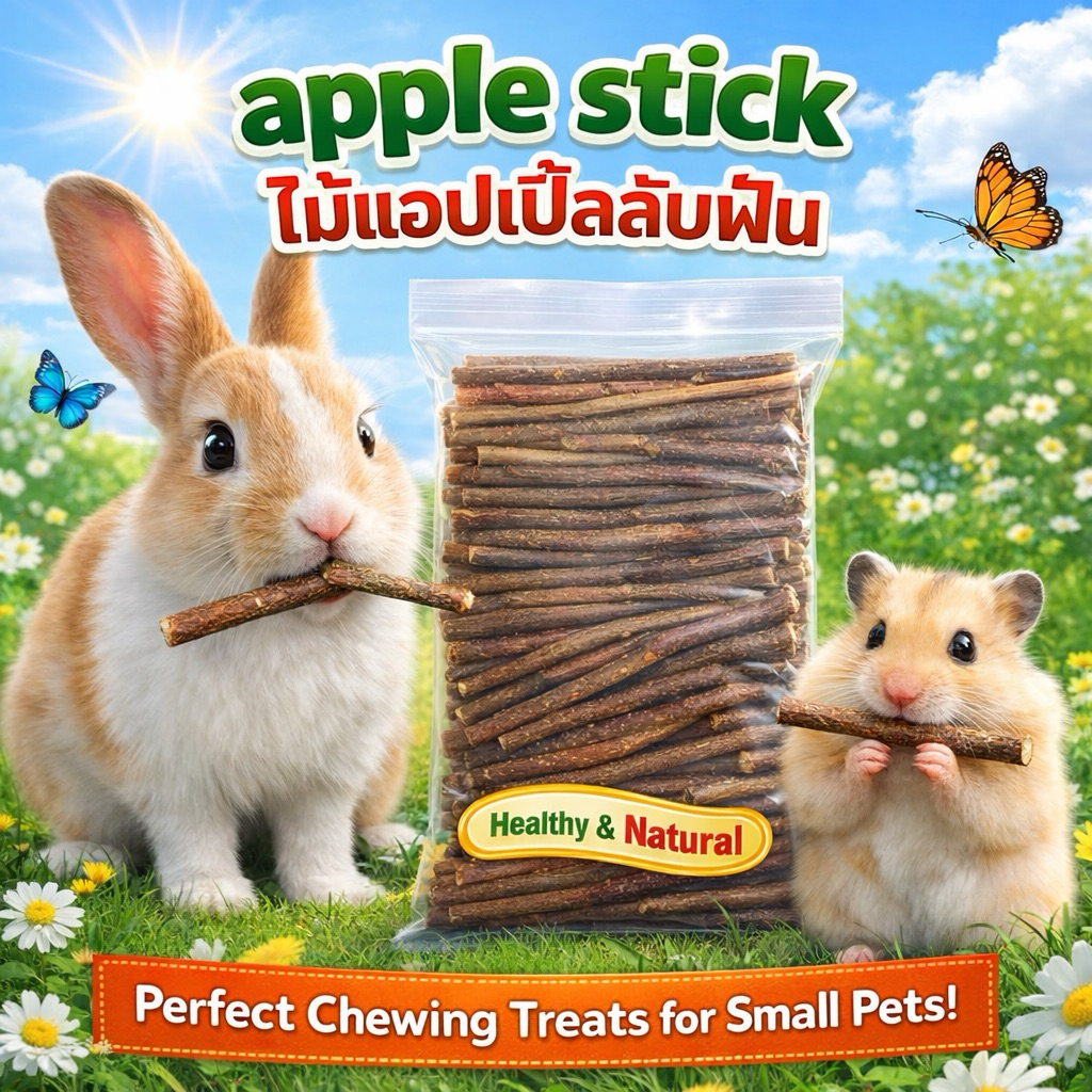 ไม้แอปเปิ้ล Apple sticks 1kg. และขนาด 500 กรัม สำหรับสัตว์ฟันแทะ หนูแฮมเตอร์ , ชินชิล่า, กระต่าย กระรอก ชูการ์ไกเดอร์