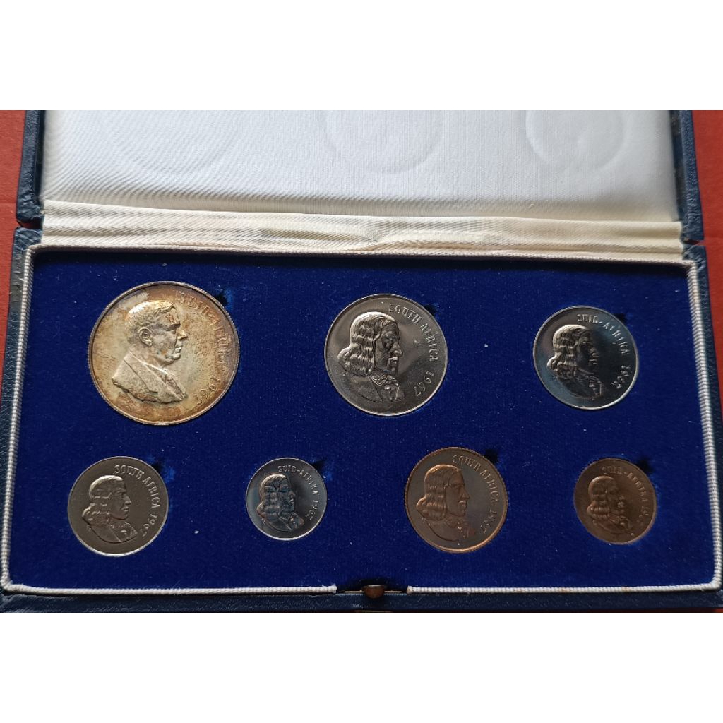 South Africa 7 Coins Proof Set With 1 Rand Silver 1967 #เนื้อเงิน .800 Silver