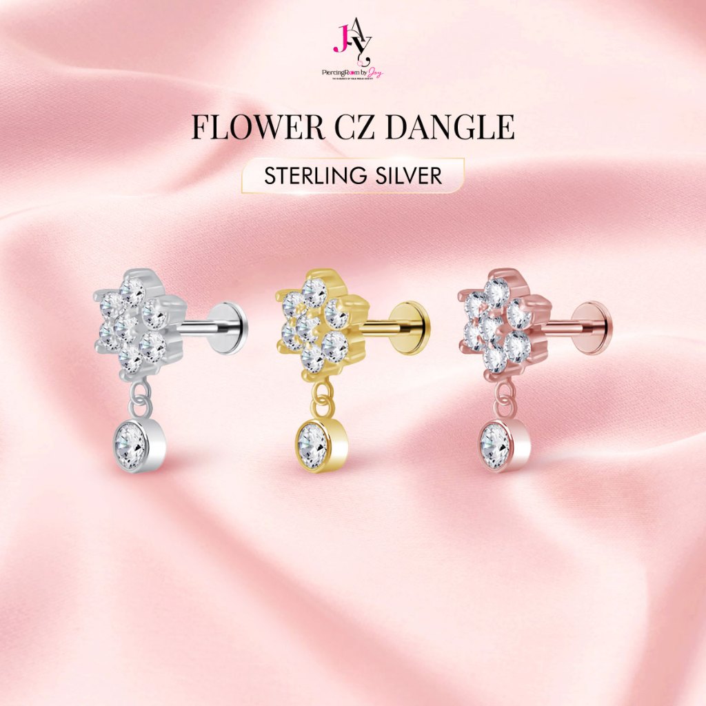 Piercingroom by Jay จิว/ต่างหูสำหรับผิวแพ้ง่าย Flower CZ ตุ้งติ้ง เงินแท้ (ราคาต่อชิ้น)