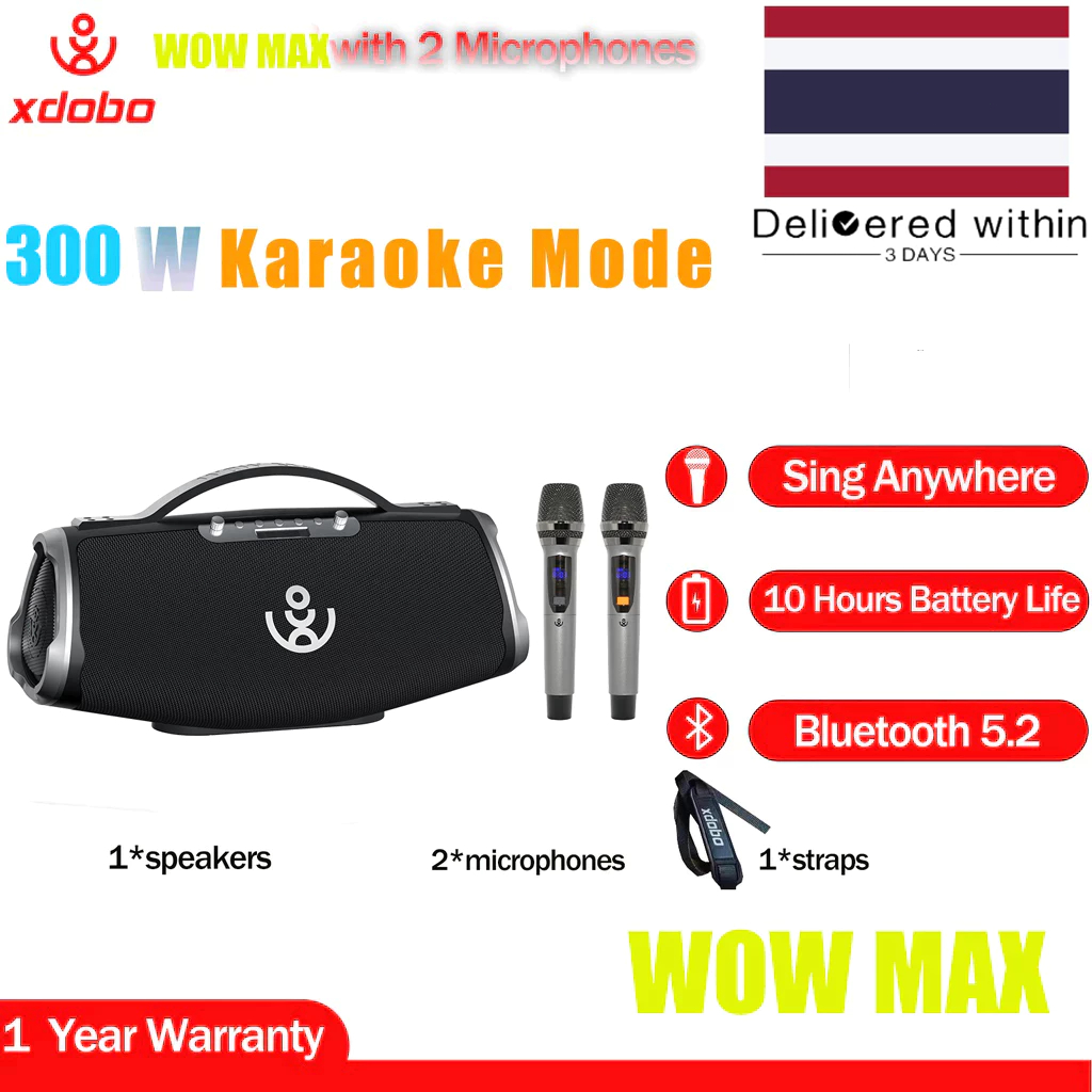 XDOBO WOWMAX 300W ลำโพงพกพาแบบบลูทูธ พร้อมมือจับ สำหรับคาราโอเกะ ด้วยเสียงเบสหนัก