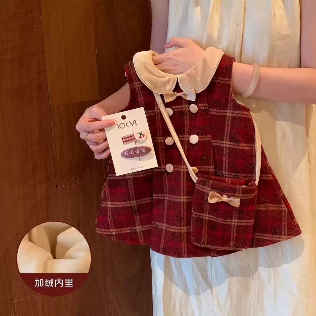 พร้อมส่ง ม42 7747 เดรสสก็อตแดง