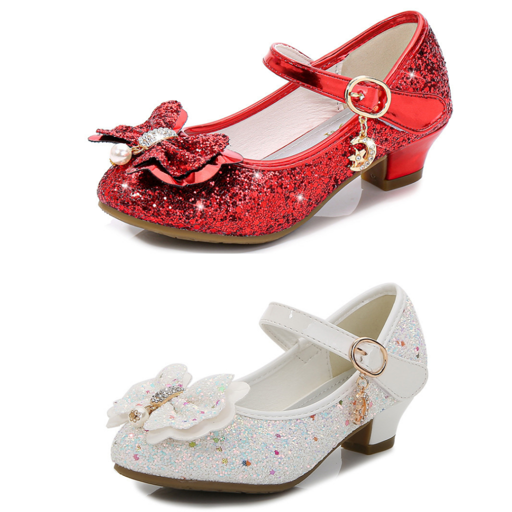 [1041-OK] รองเท้าคัชชูเด็ก รองเท้าออกงานเด็ก มีส้น ส้นเตี้ย กริเตอร์ ติดโบว์ จี้ห้อยข้าง