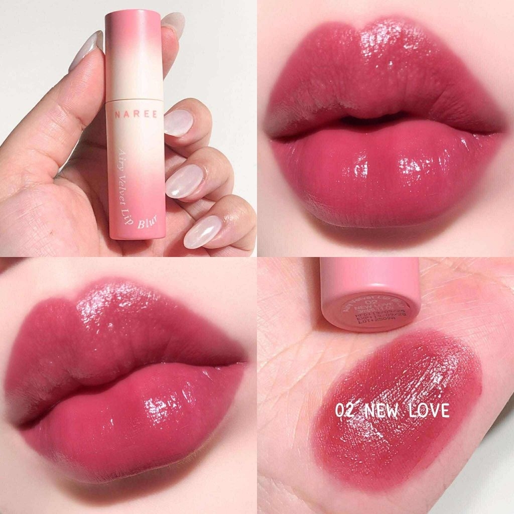ลิปแมตต์ Naree Airy Velvet Lip Blur เนื้อเวลเวท เบอร์02 NEW LOVE  ทาง่าย ไม่ตกร่อง สีชัด ติดทน ปากนุ่มฟู
