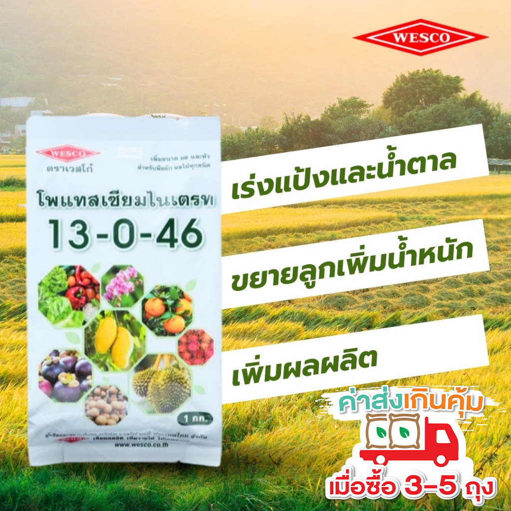 ปุ๋ยเกล็ดเวสโก้ 13 0 46 (โพแทสเซียมไนเตรท) เปิดตาดอก ดึงช่อ ปุ๋ยทำหวาน ปุ๋ยทุเรียน มะม่วง ลำใย มัน