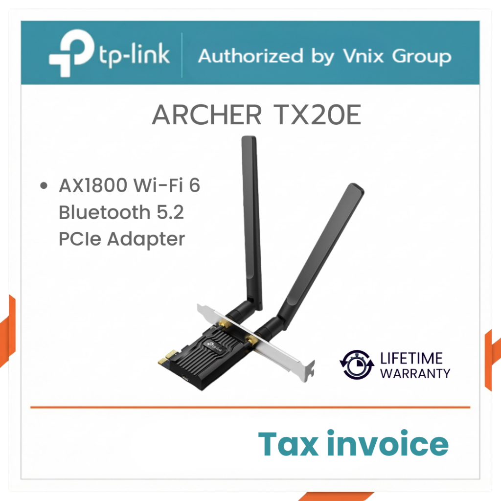 Tp link ARCHER TX20E AX1800 Wi-Fi 6 Bluetooth 5.2 PCIe Adapter By Vnix Group