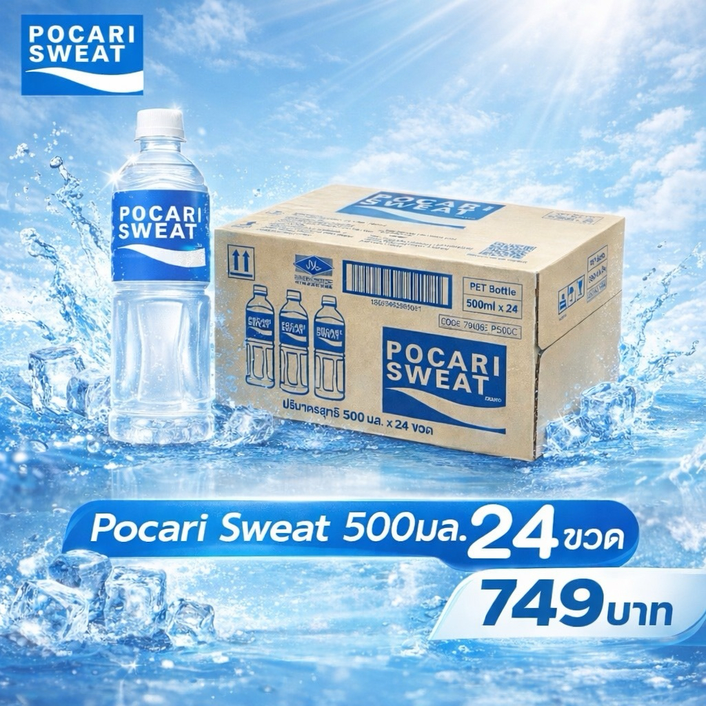 POCARI SWEAT เครื่องดื่มเกลือแร่ 500ml จำนวน 24 ขวด(พร้อมส่ง)