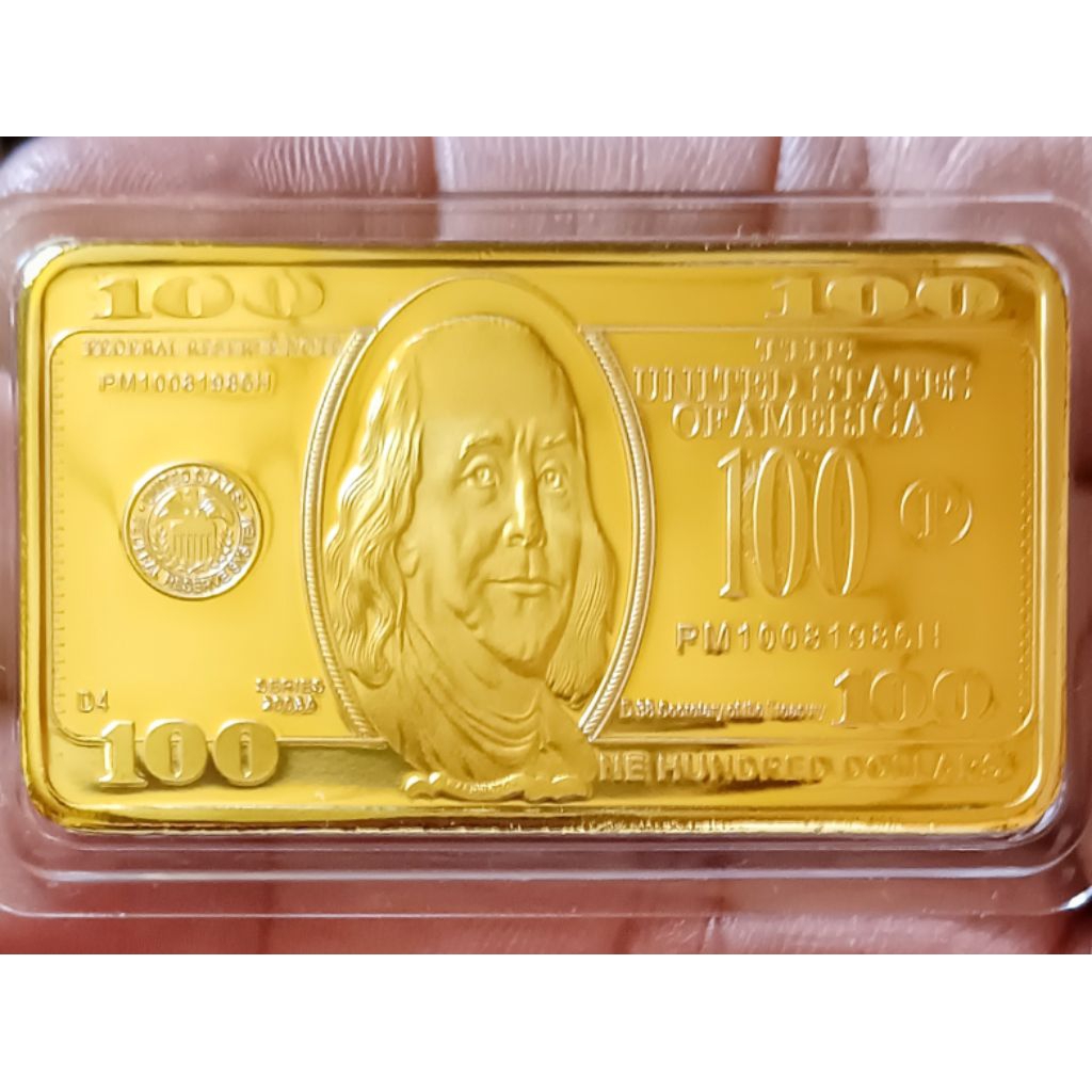 1pcs USA 100 Dollar Bullion 24k Gold
Bar อเมริกันเหรียญโลหะ Golden Bars USD