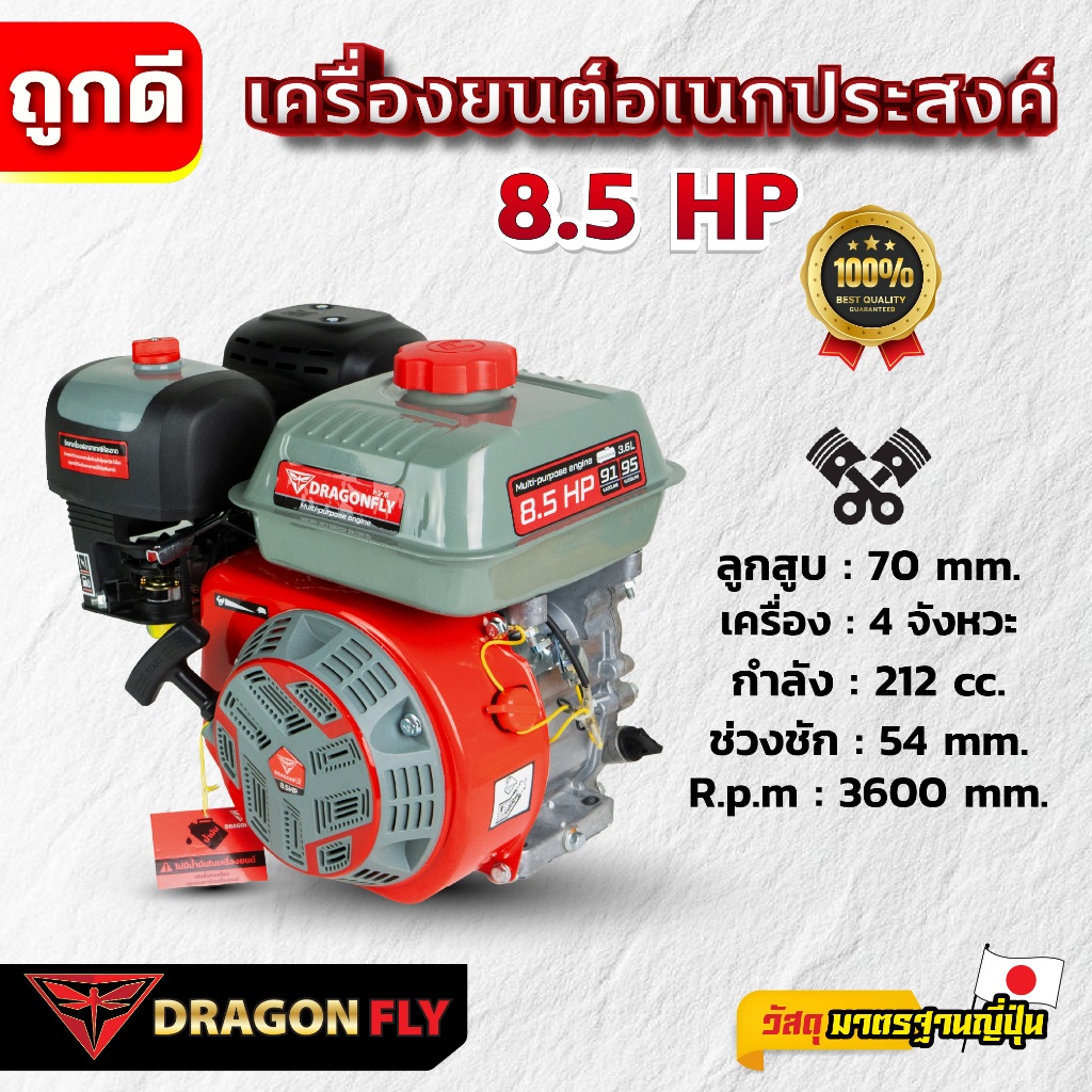 เครื่องยนต์ 8.5 แรง Dragonfly แบบดึงสตาร์ท และสตาร์ทกุญแจ รุ่นใหม่อัพเกรด4จังหวะ **ไม่มีแบตเตอรี่** - รูปที่ 3