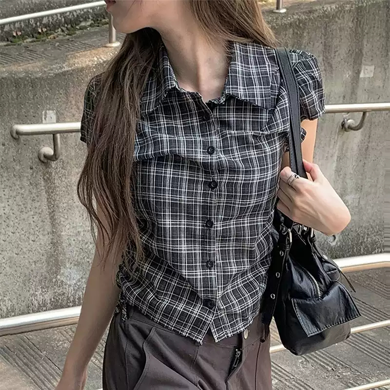 【การจัดส่งคลังสินค้าไทย】ELIYA เสื้อเชิ้ตลายสก๊อต สไตล์เกาหลี เสื้อแขนสัน ดีไซน์สุดคลาสสิก ขนาด S-XL สำหรับทุกโอกาส