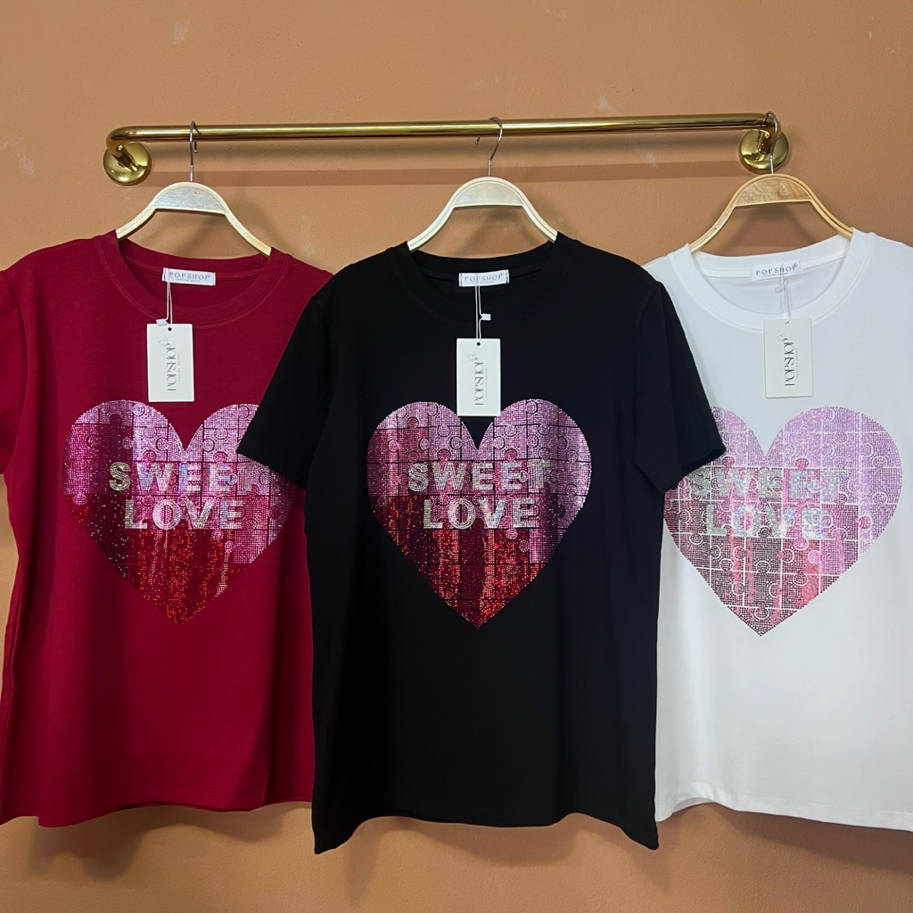 เสื้อยืดป้ายPOPSHOP รุ่น หัวใจจิ๊กซอว์ อก40"-44" ยาว27"