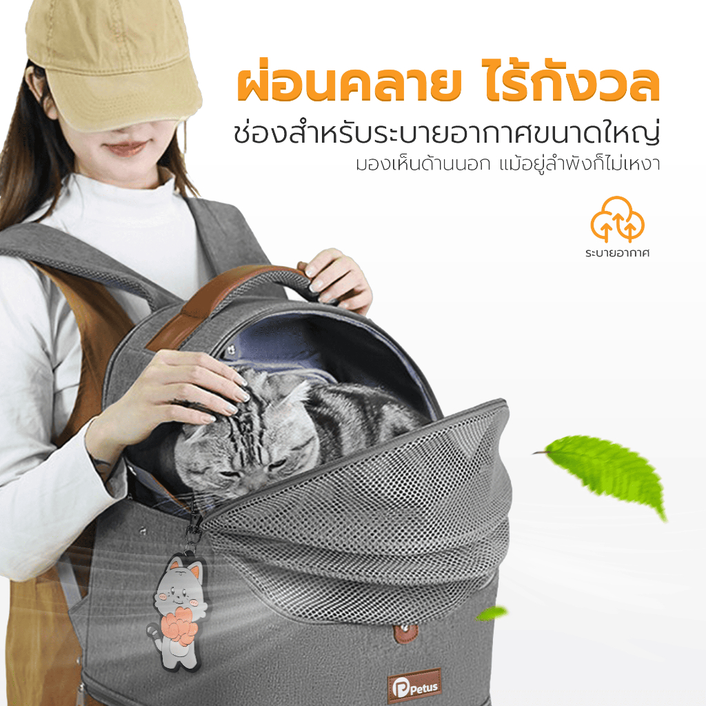 กระเป๋าสัตว์เลี้ยง กระเป๋าใส่แมว Pet Backpack carrier แผ่นรองนุ่ม ถอดซักได้ ระบายอากาศดี ลดความอับชื้น Petus pet รูปที่ 4