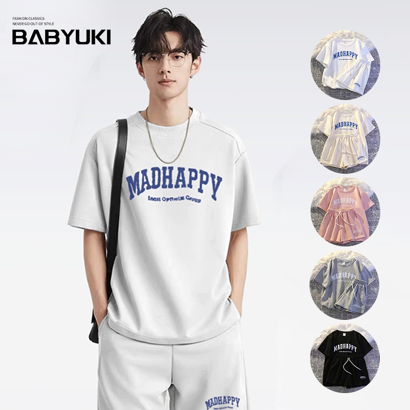 BU เสื้อเซ็ตผู้ชาย เสื้อผู้ชาย กางเกงขาสั้นผู้ชาย (เสื้อ+กางเกงขาสั้น) ดีไซน์เก๋ ขนาดมาตรฐาน（มี5สี）