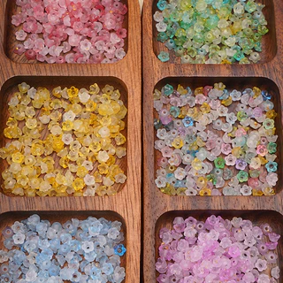 ลูกปัดดอกไม้เล็กไล่สีทองวาว 6x3mm 100 ชิ้น สำหรับ DIY งานเครื่องประดับทำสร้อยดอกไม้ สร้อยข้อมือ และสร้อยคอ