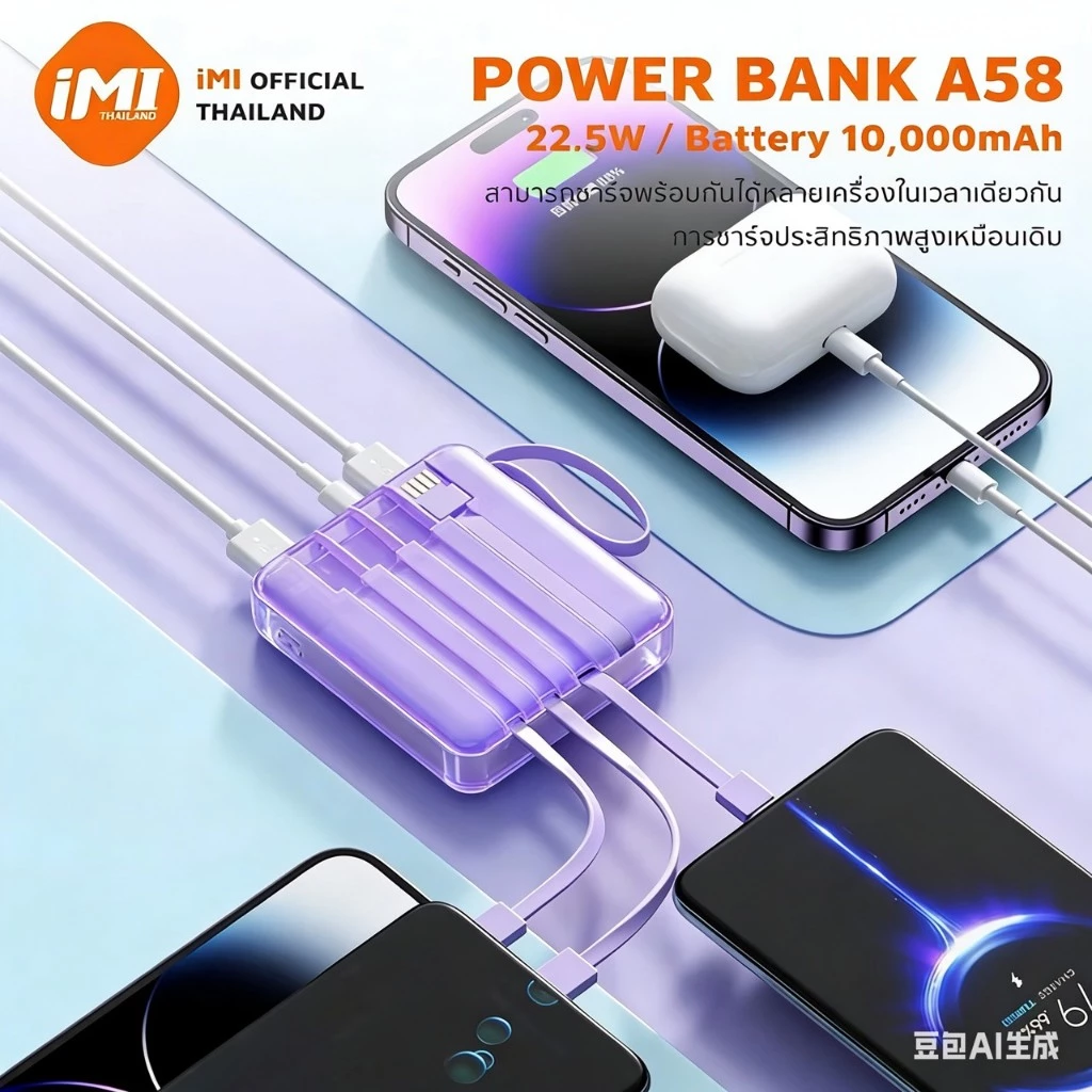 iMI power bank 10000mAh ชาร์จเร็ว22.5W มีสายชาร์จในตัว พาวเวอร์แบงค์ ขึ้นเครื่องได้ รับประกัน1ปี thumbnail 5