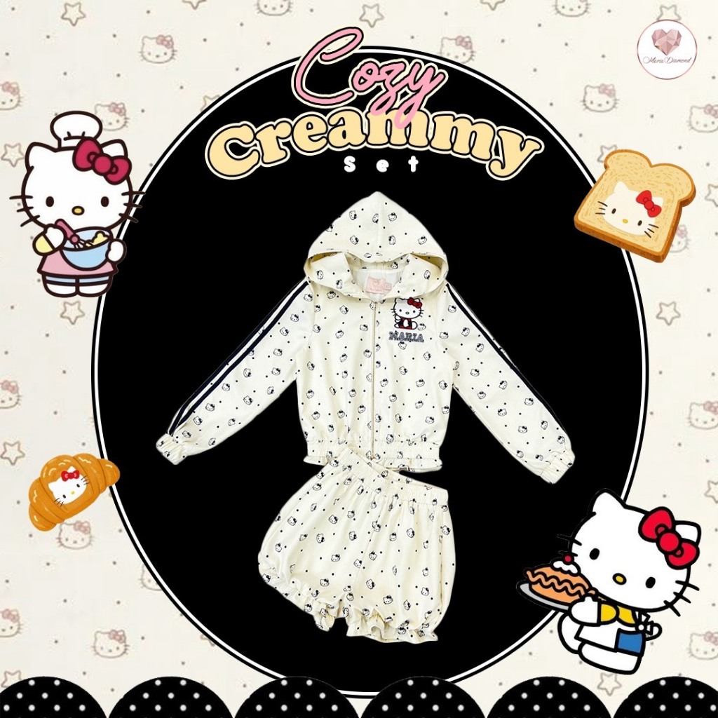 (มี3XL) สีครีม Cozy Creammy Set เซ็ต 2 ชิ้น เสื้อ jacket มีฮู้ดแขนยาวซิปหน้าผ้าลูกฟูกงานปัก + กางเกงขาสั้นจั๊ม - รูปที่ 4