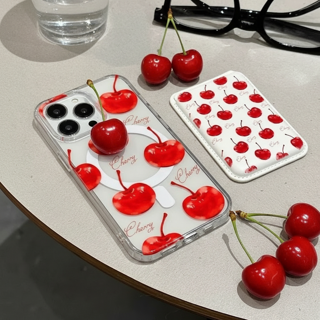 (พร้อมส่ง) 🧃 Cherry Bomb Case🍒 ( เฉพาะ Magnetic phone case) Case Cherry & Tomato polka dot Magnetic