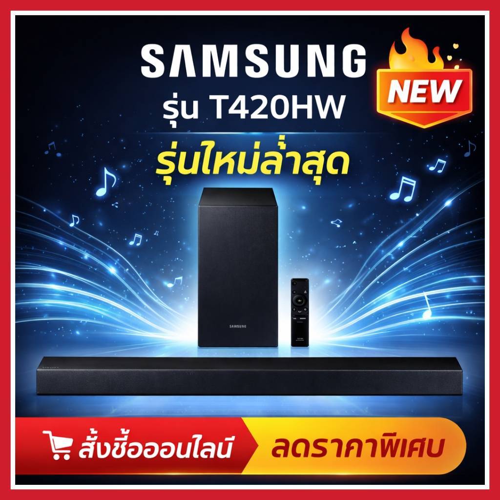 SAMSUNG ซัมซุง ซาวด์บาร์ (150วัตต์,2.1 CH) รุ่น HW-T420/XT รับประกันศูนย์ซัมซุง1ปี